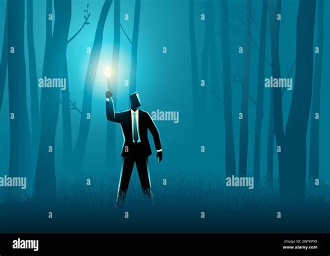 Business Concept Illustration Of A Businessman Walking With Torch In