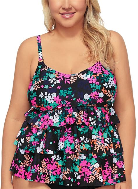 Island Escape Swimwear Plus Size Tiered Tankini Top Created For Macys Womens Swimsuit Shopstyle