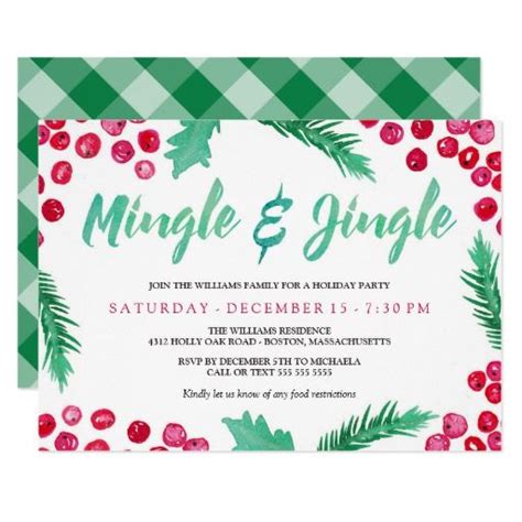 Watercolor Berries Mingle Jingle Holiday Party Invitation Zazzle