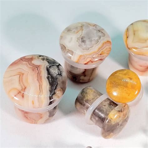 Stone Plugs Gauges Crazy Lace Agate Stone Plugs Single Etsy