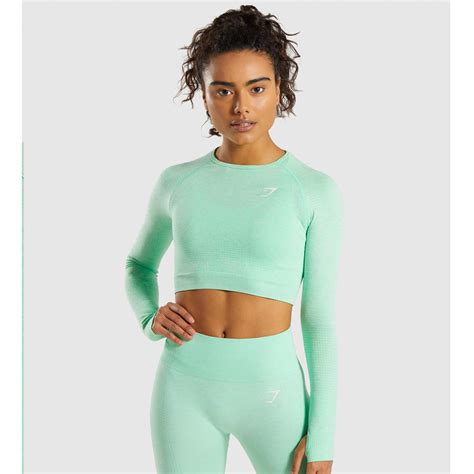 Gym Shark Vital Seamless Long Sleeve Crop Top Green