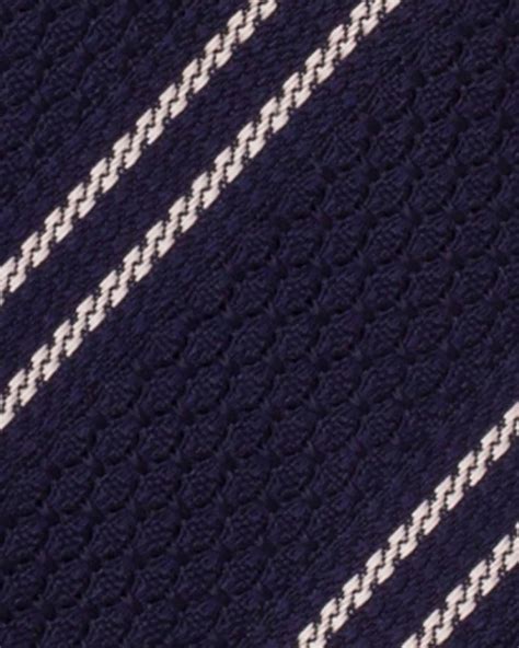 Classic Stripe Fold Grenadine Tie Navy White Viola Milano