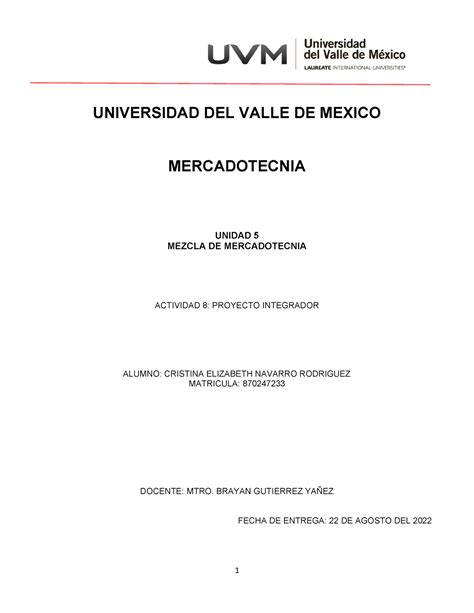 A8 CENR ACTIVIDAD 8 MERCADOTECNIA UVM UNIVERSIDAD DEL VALLE DE