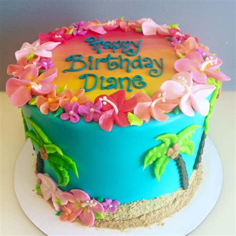 Sunset Beach Cake With Hibiscus Flower Border Hayley Cakes And