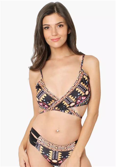 Buy Shapes And Curves Boho Aztec Strappy Side Two Piece Bikini Swimwear