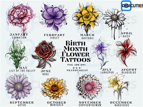 Birth Month Flowers Clipart, Birth Month Flowers, Birth Flower Tattoo ...