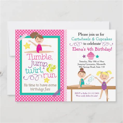 Cartwheels And Cupcakes Gymnastics Party Invitation Zazzle