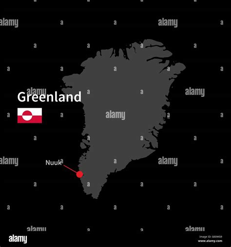 Detailed Map Of Greenland And Capital City Nuuk With Flag On Black