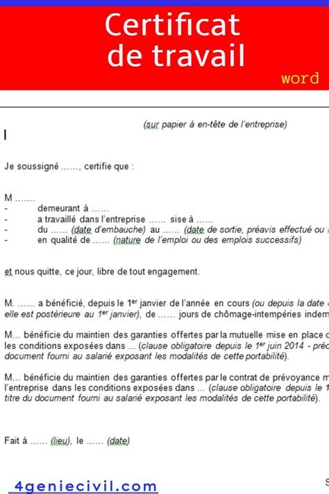 Certificat De Travail Exemple Mod Le Word Certificat De Travail