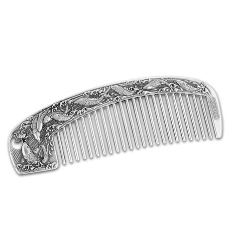 Hair Comb Silver Carved Flowers Full Silver