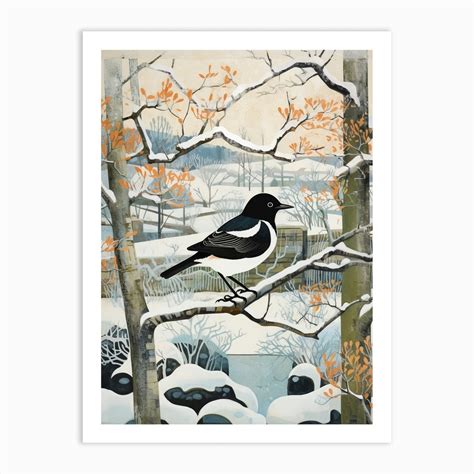 Winter Bird Painting Magpie 2 Art Print by Feathered Muse - Fy