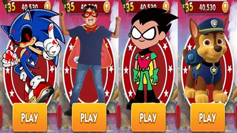 Tag With Ryan Vs Sonic Dash Vs PAW Patrol Ryder Run Vs Teen Titans