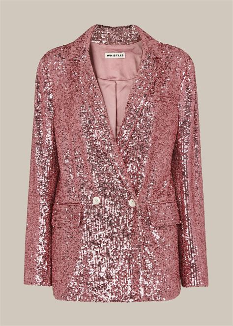 Pink Sequin Double Breasted Blazer Whistles Whistles Uk