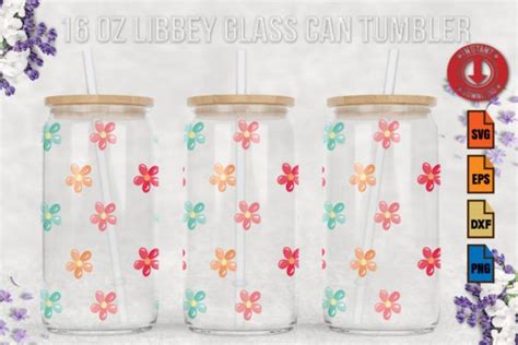 Retro Flowers Svg Oz Libbey Glass Can Graphic By Digital Art Shop