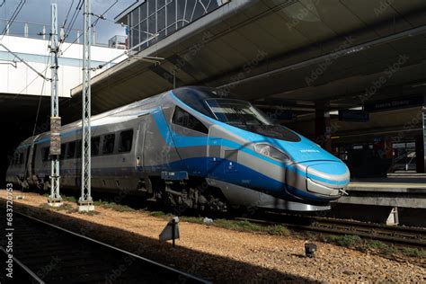 Pendolino Train At Krak W G Wny Main Railway Station In Cracow