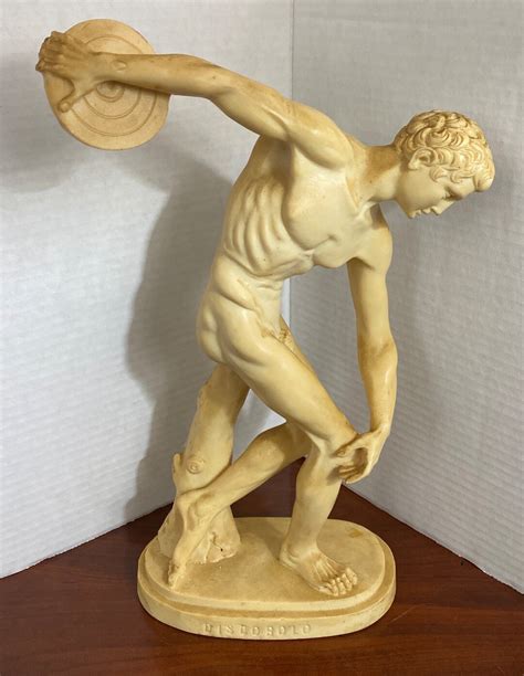 Vintage Discobolo Disc Thrower Sculpture Nude Man Resin Statue Etsy