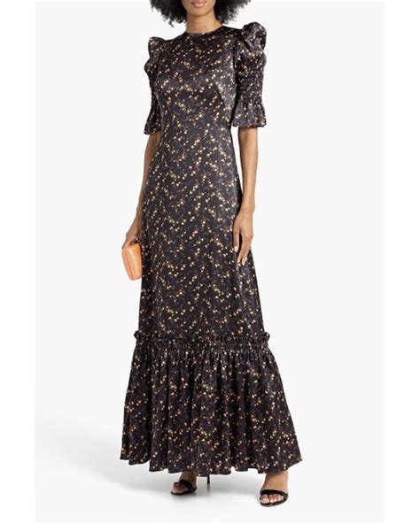 The Vampires Wife Night Flight Floral Print Silk Satin Maxi Dress In