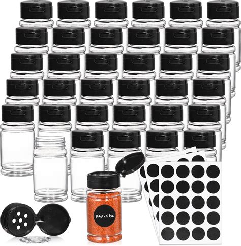 Tosnail 36 Pack 27 Oz Small Plastic Spice Bottles With Black Shaker Lids And Labels