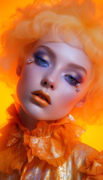 Premium AI Image | A model with orange hair and orange hair and blue ...