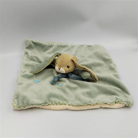 Doudou Plat Lapin Vert Bleu Fleurs Bukowski