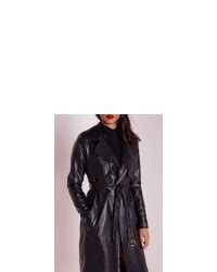 Missguided Faux Leather Trench Coat Black Missguided Lookastic