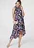 Izabel London Cobalt Blue Floral Frill Hem Midi Halter Dress Freemans