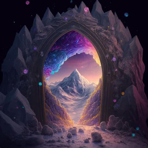 Premium AI Image | A painting of a mountain with a purple and blue sky above it