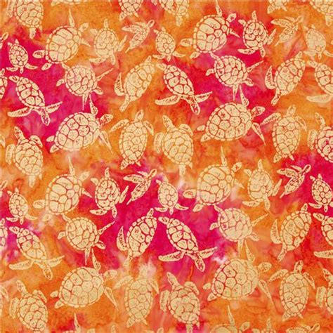 Tela Sarong Rojizo Rosa Naranja Batik Con Tortugas Doradas En Algod N