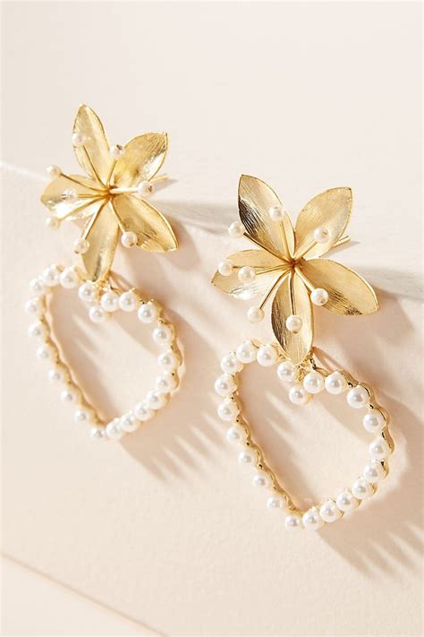 Nicola Bathie Flower Heart Pearl Drop Earrings Anthropologie