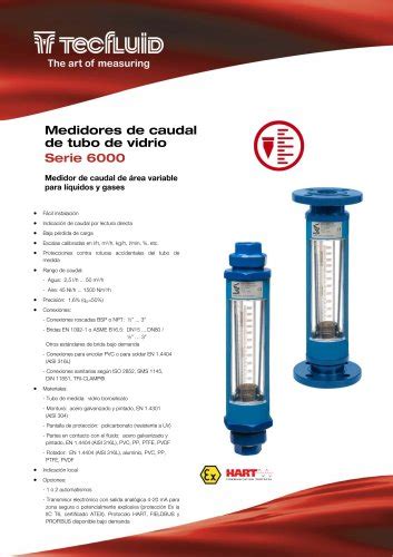 Serie 6000 Medidor De Caudal Area Variable Tubo De Vidrio Tecfluid