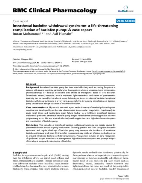 (PDF) Intrathecal baclofen withdrawal syndrome- a life-threatening ...