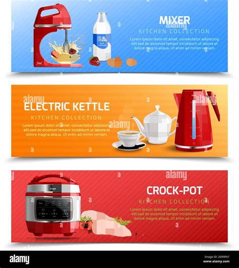 Household Kitchen Appliances Horizontal Banners With Electric Kettle