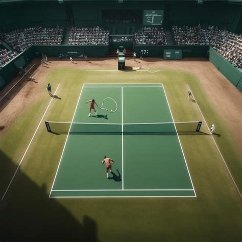 Una Cancha De Tenis Con Un Hombre Y Una Mujer Jugando Al Tenis Foto