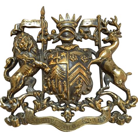 English Brass Coat Of Arms With Lion And Stag SOLD Ruby Lane