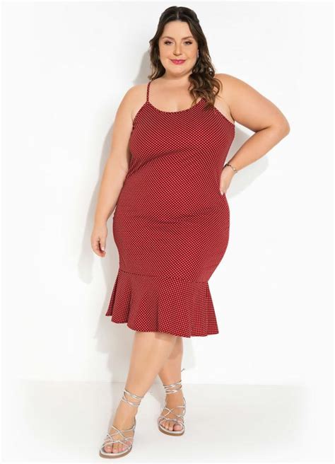 Vestido Poá Bordô Com Alças E Babado Plus Size Marguerite