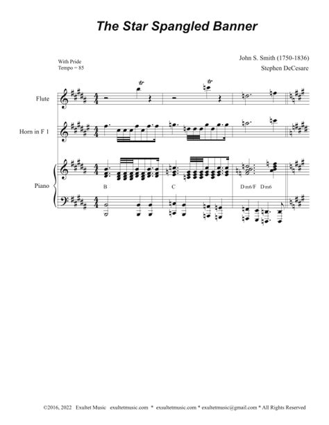 The Star Spangled Banner French Horn Quartet And Piano Arr Stephen Decesare Sheet Music