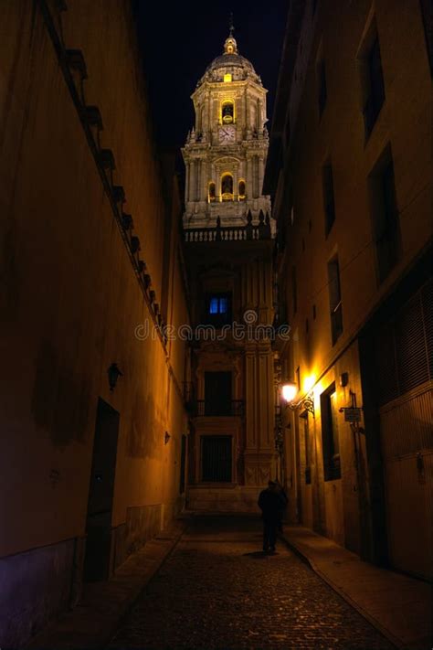 Andalusia Spain Malaga Cathedral S Bell Tower Night View Editorial