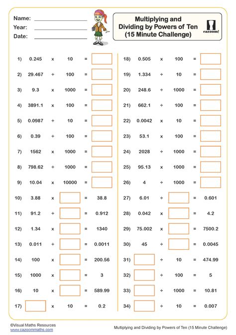 Multiplying And Dividing By Powers Of 10 Worksheet For 6th 7th Worksheets Library