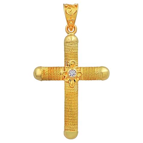 Dimos 18k Gold Filigree Cross Pendant With Diamonds For Sale At 1stdibs