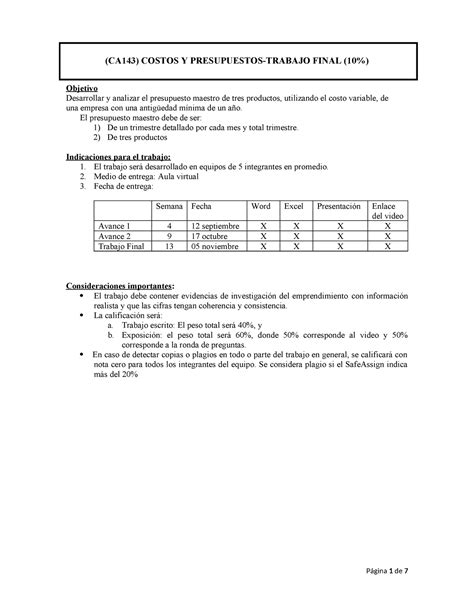 CA143 rúbrica TF 2023 2 HGR CA143 COSTOS Y PRESUPUESTOS TRABAJO