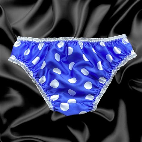 Royal Blue Satin Polkadot Frilly Sissy Panties Bikini Knicker Briefs