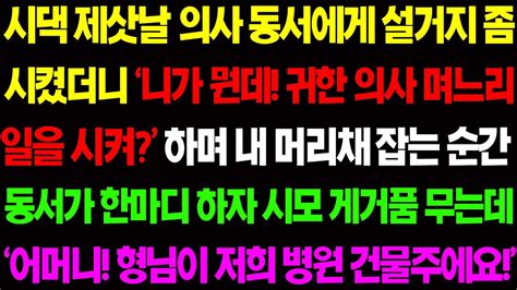 실화사연 시댁 제삿날 의사 동서에게 설거지 좀 시켰더니 니가 뭔데 귀한 의사 며느리 일을 시켜 하며 내 머리채를