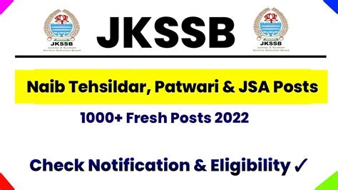 Good News Jkssb Patwari Naib Tehsildar And Jsa Posts Recruitment 2022