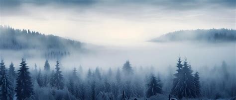 Premium Ai Image Amazing Mystical Rising Fog Sky Forest Snow Snowy Trees