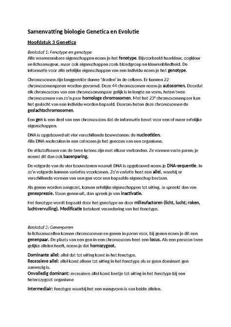 Samenvatting Biologie Thema 3 Samenvatting Biologie Genetica En