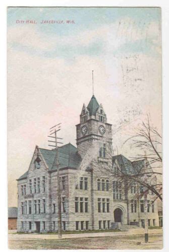 City Hall Janesville Wisconsin 1909 Postcard Ebay