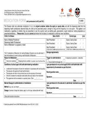 Fillable Online Medication Form With Permissions For Ihc And Fdc Fax