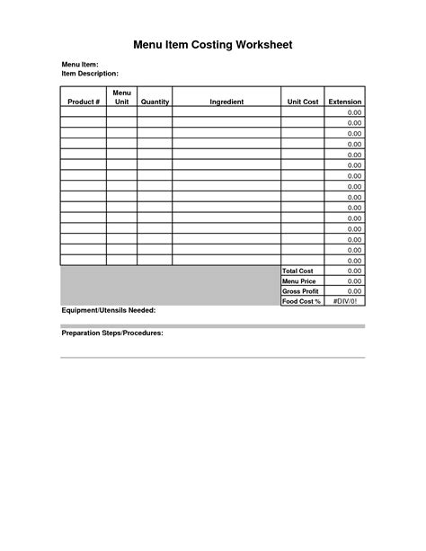 9 Best Images Of Food Cost Worksheet Restaurant Inventory Sheet