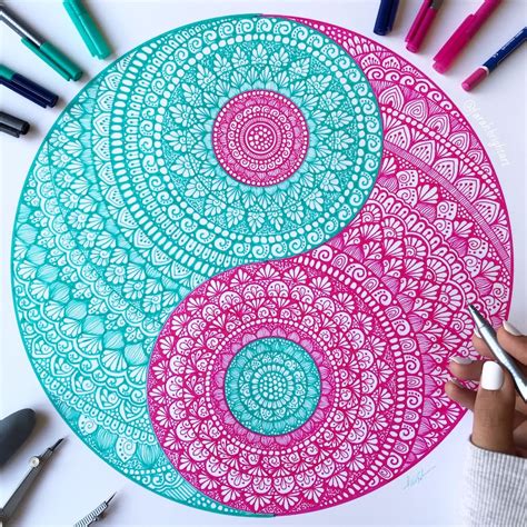 Mandala Yin Yang Hand Drawing Wall Decor Home Decor - Etsy Australia