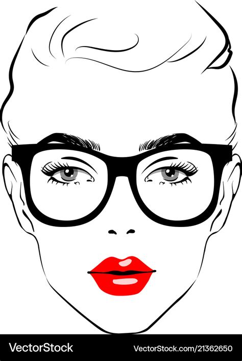 Beautiful woman face with glasses art monochrome Vector Image